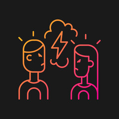 Quarreling couple gradient vector icon for dark theme.Angry girlfriend and boyfriend. Partners shouting at each other. Thin line color symbol. Modern style pictogram. Vector isolated outline drawing