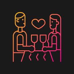 Dinner at restaurant gradient vector icon for dark theme. Married couple dining out. Restaurant date ideas. Thin line color symbol. Modern style pictogram. Vector isolated outline drawing