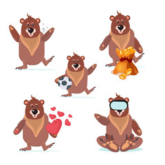collection of cute cartoon bear in different posture.