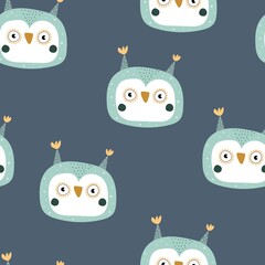 Seamless pattern with cartoon owls. Flat style colorful vector illustration for kids. hand drawing. baby design for fabric, textile, print, wrapper.