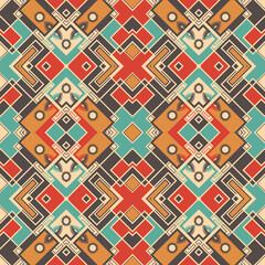 An original seamless pattern with a complex geometric design. Retro palette. Vector illustration