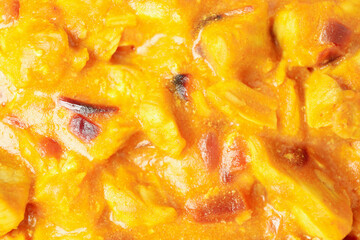 Chicken tikka all over background, close up