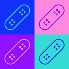 Pop art line Skateboard icon isolated on color background. Extreme sport. Sport equipment. Vector