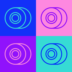 Pop art line Skateboard wheel icon isolated on color background. Skate wheel. Vector