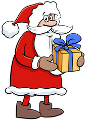 cartoon Santa Claus character with present on Christmas time