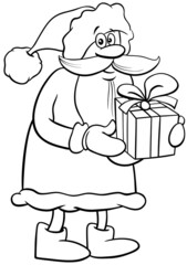 cartoon Santa Claus character with present coloring book page