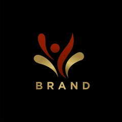 Human logo design with the concept of freedom with golden and maroon gradient colors