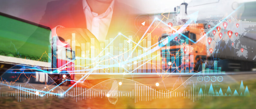 Growth the business of transport networks, logistics and distribution. Industrial cargo freight trucks that export and import products worldwide.