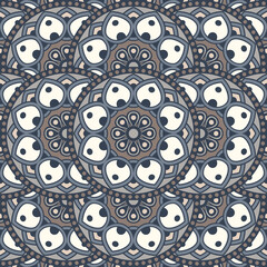 Abstract seamless mandala background. Texture in brown and gray colors. Oriental pattern for design, fashion print, scrapbooking