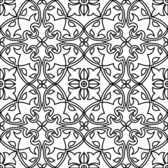 Seamless tiles background.  Black and white mosaic background in dutch, portuguese, spanish, italian style. - 465232060