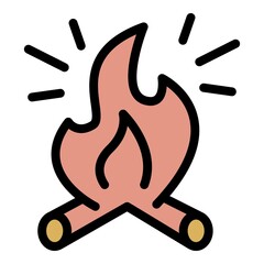 Tourist bonfire icon. Outline tourist bonfire vector icon color flat isolated