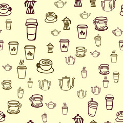 Coffee seamless vector pattern for Cup mug, restaurant or cafe menu design. 
