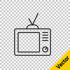 Black line Retro tv icon isolated on transparent background. Television sign. Vector