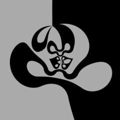 black doodle cartoon shaped pattern on a neutral mid-grey coloured background