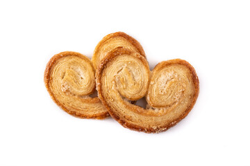 Palmier puff pastry isolated on white background	