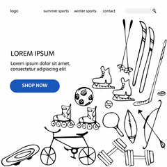 целевая страница интернет-магазина. дизайн веб-шаблона, векторная иллюстрация. интернет-магазин спортивных товаров
