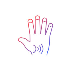 Naklejka na ściany i meble Thumb arthritis gradient linear vector icon. Degenerative changes. Osteoarthritis in thumb. Enlarged joint. Thin line color symbol. Modern style pictogram. Vector isolated outline drawing