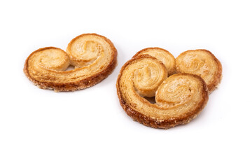 Palmier puff pastry isolated on white background	