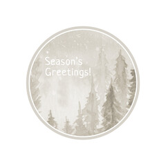 Seasons Greetings - greeting card with snowflakes and Christmas tree. Postcard.