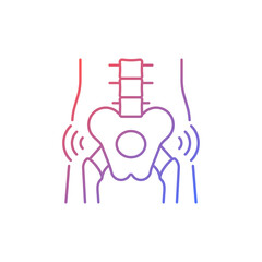 Hips rheumatism gradient linear vector icon. Degenerative joint disease. Intense pain. Cartilage in hip worn away. Thin line color symbol. Modern style pictogram. Vector isolated outline drawing
