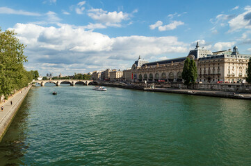 River Seine banks in Paris, France. Nice green public space in the city center