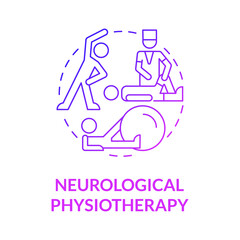 Neuro musculoskeletal physiotherapy gradient purple concept icon. Physical rehabilitation. Therapist treatment abstract idea thin line illustration. Vector isolated outline color drawing