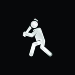 Baseball Player silver plated metallic icon