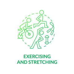 Exercising and stretching concept icon. Work out for physical rehabilitation. Fitness training. Physiotherapy abstract idea thin line illustration. Vector isolated outline color drawing