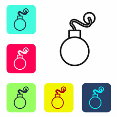 Black line Bomb ready to explode icon isolated on white background. Set icons in color square buttons. Vector
