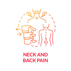 Neck and back pain gradient red concept icon. Patient with spine ache from bad posture. Spinal pain. Physiotherapy abstract idea thin line illustration. Vector isolated outline color drawing