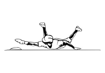 Baseball player. Baseball cap. Hitter swinging with bat. Abstract isolated vector silhouette. Iink drawing