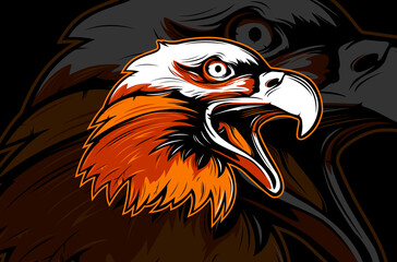 Eagle emblem isolated on white vector illustration. World symbol of freedom. Retro color logo of falcon. Eagle detailed logo.