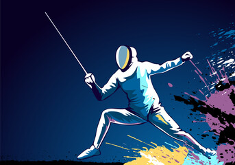 Obraz premium Illustration with black fencing on white background. Vector background. Sports background. Vector illustration design. Isolated vector illustration.