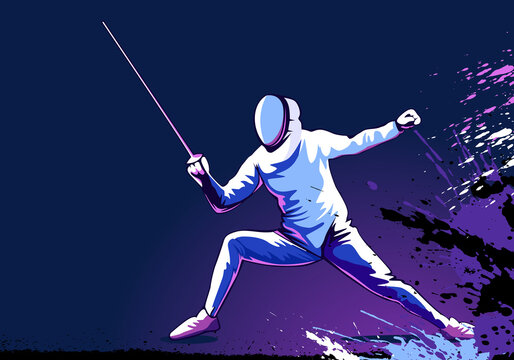 Illustration with black fencing on white background. Vector background. Sports background. Vector illustration design. Isolated vector illustration.