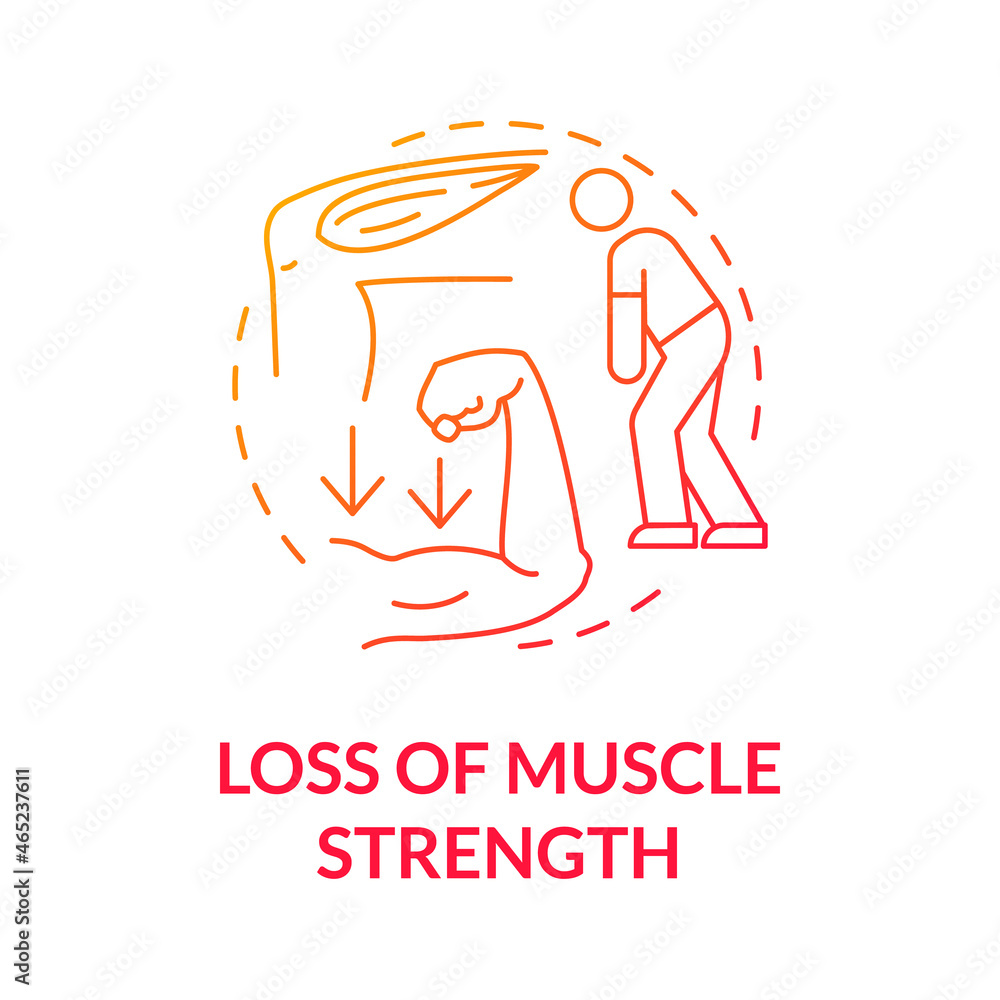 Poster loss of the muscle strenght gradient red concept icon. muscular weakness. problem with physical heal