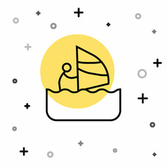 Black line Windsurfing icon isolated on white background. Random dynamic shapes. Vector