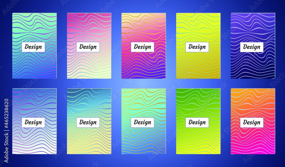 Poster set of modern abstract backgrounds with gradient linear waves. simply geometric template for design