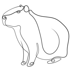 Capybara coconut doggy line art vector illustration in continuous line drawing. Capybara face for background, tatto, logotype. 
