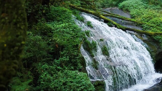 lan sa ded waterfall on kew mae pan nature trail which is a tropical rainforest, famous tourist attraction of Thai people.
