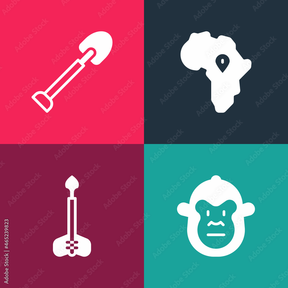 Canvas Prints set pop art monkey, arrow, map of africa and shovel icon. vector