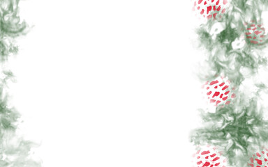 green streaks and Christmas red decoration on a white background