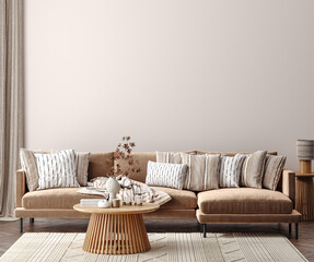 Modern interior background, wall mock up, 3d render