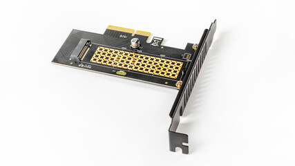 M.2 NVMe to PCIeX adapter board for SSD on white background - obrazy, fototapety, plakaty