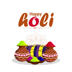 Happy holi flat design concept with creative illustration and color pot