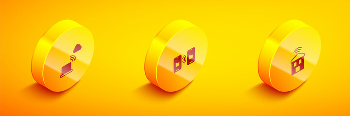 Set Isometric Network cloud connection, Data transfer and storage and Smart home with wi-fi icon. Vector