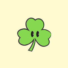 Fototapeta premium A Cute Hand Drawn Clover Leaf - Amazing cute minimalist vector happy clover leaf character suitable for sticker, children book, clip art, decoration, animation, design asset and illustration