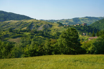 Fototapeta na wymiar Rural landscape along the road from Gombola to Serramazzoni, Emilia-Romagna.