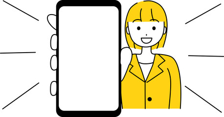 スマホを笑顔で得意げに見せる女性 © Misaso 