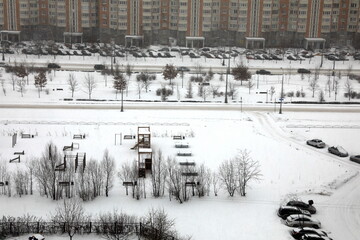 Winter snowfall in Moscow, Russia
