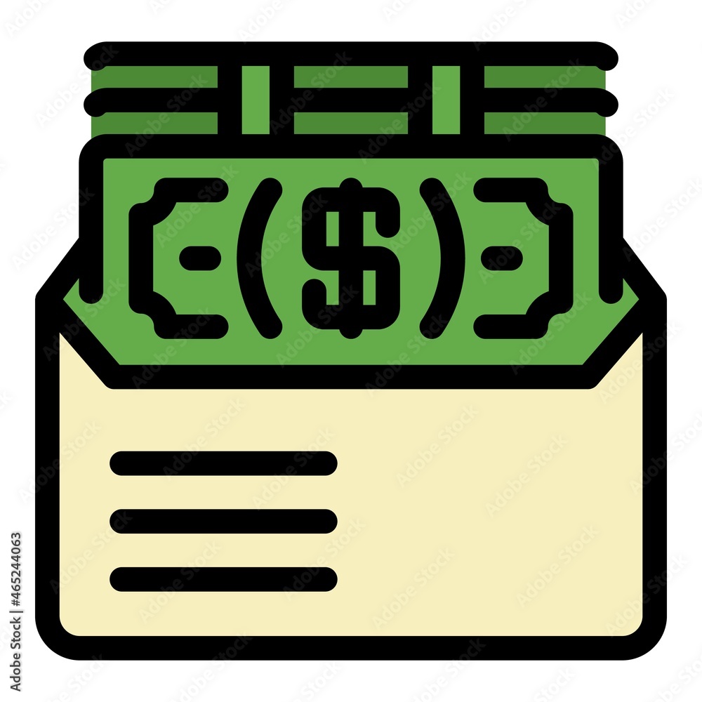 Poster dollars in an envelope icon. outline dollars in an envelope vector icon color flat isolated